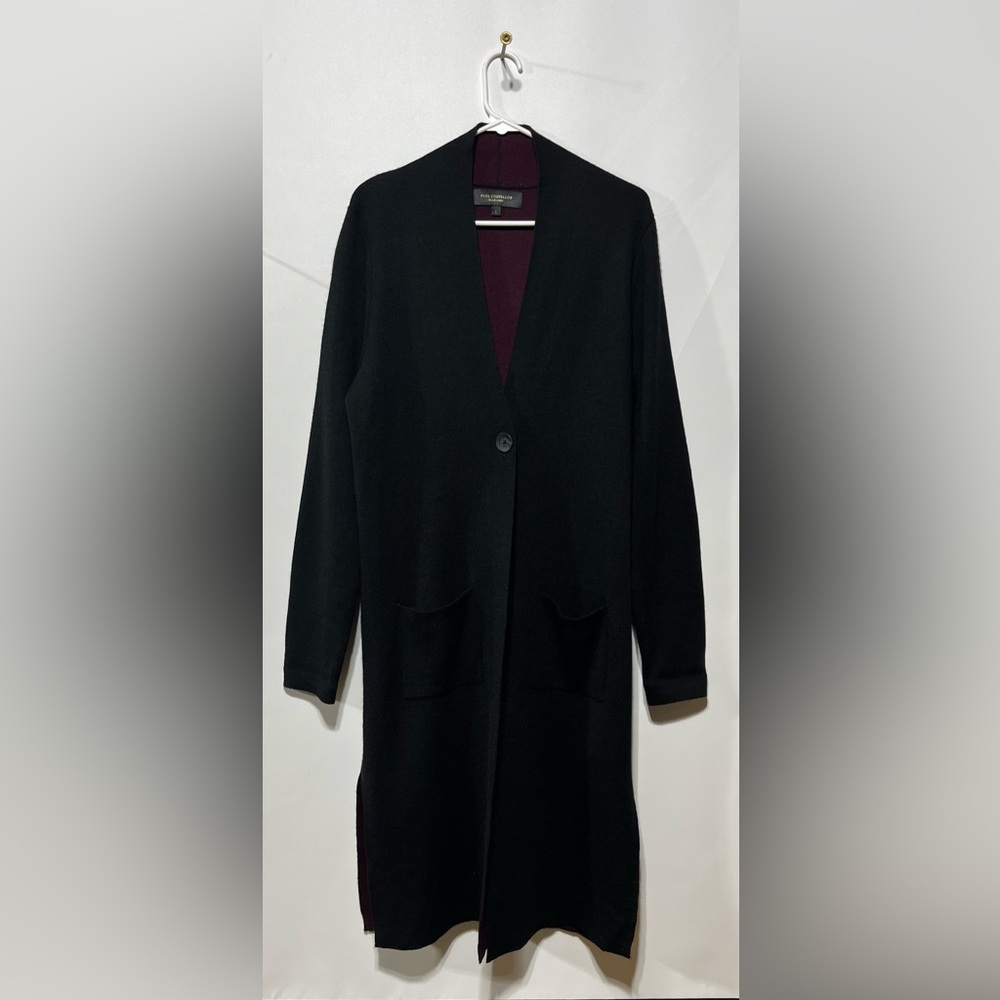 PAUL COSTELLOE‎ Black Label Long Black One Button Sweater Size Large